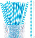 JANYUN 30 Pcs Reusable Blue and White Straws with Cleaning Brush