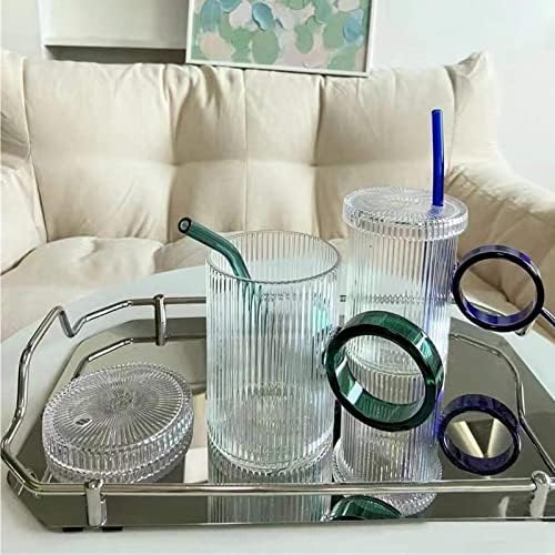 10 Pcs Reusable Bent Glass Drinking Straws,9''x10 mm Colorful Glass Straws