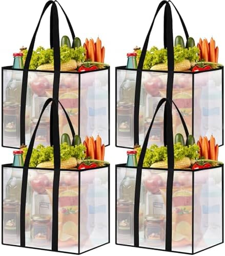 Reusable Grocery Bags, Clear Shopping Bags, 4 Pack, 33L