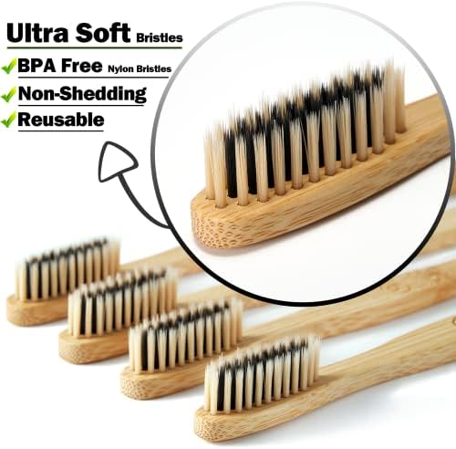 Biodegradable Eco-Friendly Natural Bamboo Charcoal Toothbrushes | 4 Soft Bristles + 4 Medium Bristles | Ideal for Households, Hotels, Travel, Work, Dentists, and Schools (8 Count)