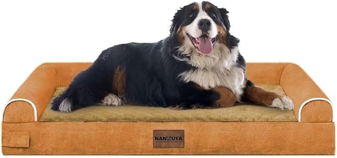 Large Dog Bed Orthopedic Washable: Jumbo Dog Bed Bolster Extra Large Dogs Egg Crate Foam Sofa Couch Waterproof Removable Cover - Orange