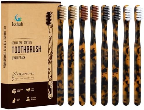 Isshah Plant-Based Cellulose Acetate Toothbrushes - 8 Pack - Tortoise