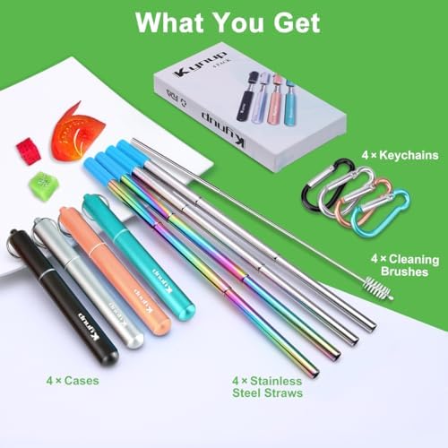 Kynup Reusable Metal Travel Straws with Case & Cleaning Brushes (4Pack)