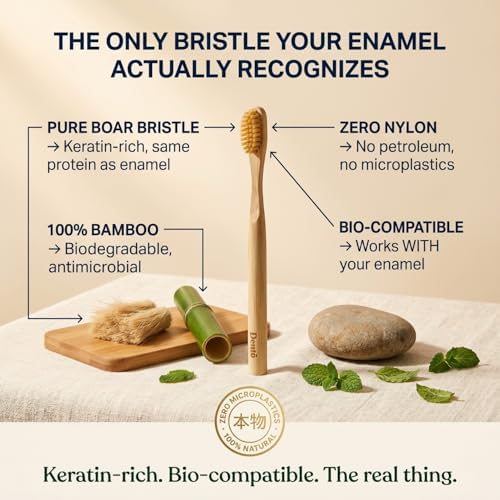 Dento 4-Pack Boar Bristle & Bamboo Toothbrushes, Keratin for Polish