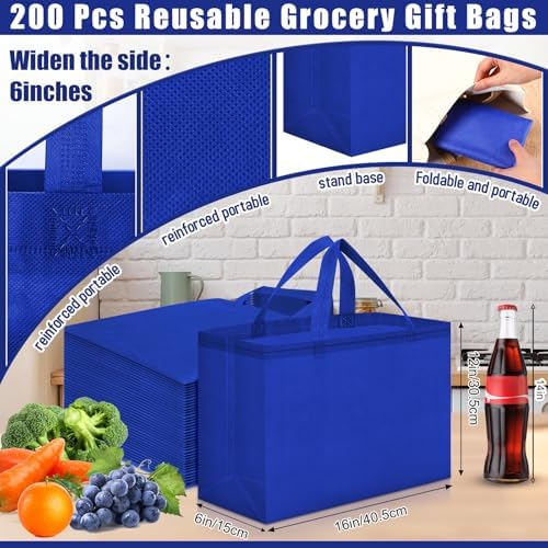 Windyun Reusable Grocery Bags Large Non Woven Shopping Bags with Handles Foldable Portable Tote, 16x6x12 Inch