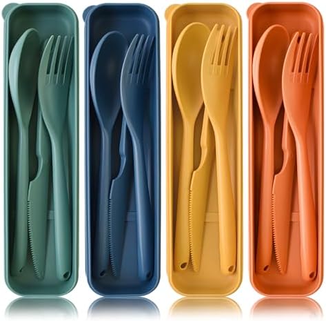 Zoyiancy 4 Sets Large Utensils Set with Case, Reusable Travel Cutlery Set