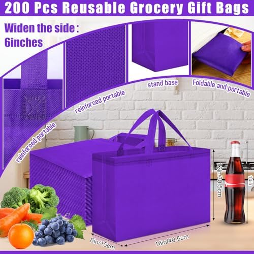 Windyun Reusable Grocery Bags Large Non Woven Shopping Bags with Handles Foldable Portable Tote, 16x6x12 Inch
