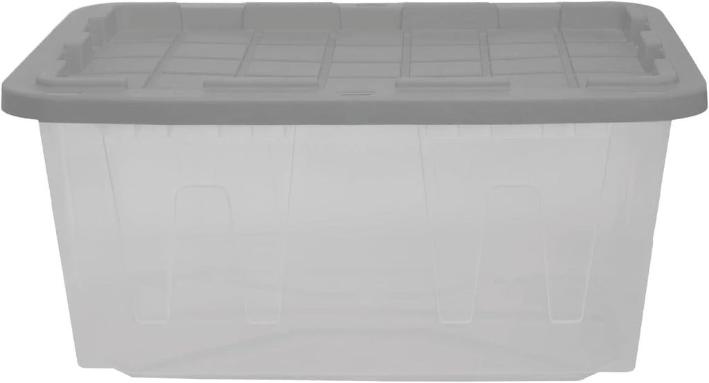 CX BLACK & YELLOW, 27-Gallon Heavy Duty Clear Storage Container & Snap-Tight Lid, Clear & Grey (14.3H x 20.6W x 30.6D), Weather-Resistant, Stackable, See-Through Organization Tote [2 Pack]