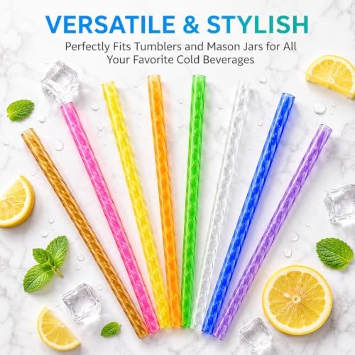 100Pcs Reusable Plastic Straws, 9 Inch Hard Drinking Straws with Cleaning Brush, Colored crystal Straws for Mason Jars, Tumblers, Iced Coffee, Smoothies, Cocktails and Party Cups