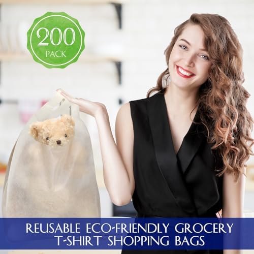 Windyun Large Grocery T-shirt Bags Bulk Reusable Non Woven Shopping Bag Foldable Gift Tote with Handle, 20.5x11x5.5 Inch