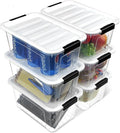 Plastic Storage Bins with Lids 6 Pack, 7 Quart Storage Containers with Black Buckle Latch, Stackable Storage Containers for Home Pantry Office Classroom Organization, White