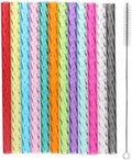 Dakoufish 6 Inch Reusable Clear Plastic Swirl Drinking Straws for Short Mini 6 oz-8 oz Mason Jar Tumblers,Set of 12 Pcs Replacement Straws with Cleaning Brush (6inch,12color)