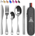 Taplord Portable Travel Silverware Set With Case, Includes 5 Pcs of Travel Utensils With Case, Stainless Steel Flatware Set For Camping, Easy to Travel, Lightweight (Silver), Medium, TL-05S