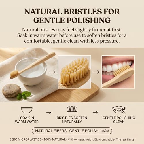 Dento 4-Pack Boar Bristle & Bamboo Toothbrushes, Keratin for Polish