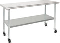 HARDURA Stainless Steel Table with Wheels 24 x 72 Inches Casters NSF Heavy Duty Commercial Work & Prep Table with Undershelf and Galvanized Legs for Restaurant Kitchen Bar and Hotel Garage