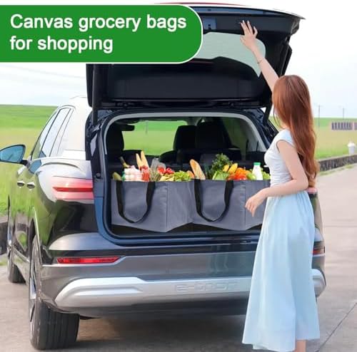 Canvas Reusable Grocery Bags Heavy Duty, 8.3 gal Foldable Large Tote Bag with Handles, Holds 60 lbs Canvas Shopping Bags, 1 Pack