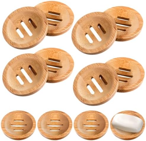 12 Pcs Bamboo Soap Dishes Wooden Soap Tray Soap Holder, Round Soap Dish for Bathroom, Shampoo Bar Holder for Shower Wood Soap Tray for Home Bathroom