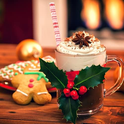JANYUN 40 Pieces Christmas Straws, BPA-Free 9" Printing Hard Platic Xmas Reusable Drinking Straws for Family or Party Favors Supplies Cleaning Brush Included