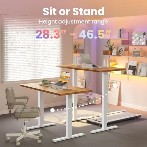 HUANUO 43x24 Inch Electric Standing Desk, Adjustable, Light Vintage Brown