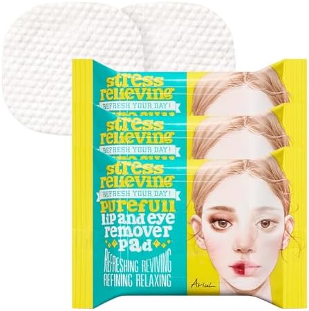 Ariul Purefull Lip & Eye Makeup Remover Pads – Oil-Infused Dual-Sided Pads, Gentle Exfoliation, Travel Friendly Compact Size, Korean Skincare (30 Pads x 3 Pack)