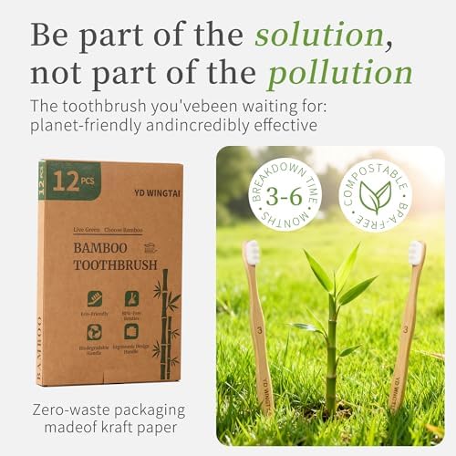 Bamboo Toothbrush 12 Pack Natural Wooden for Adults