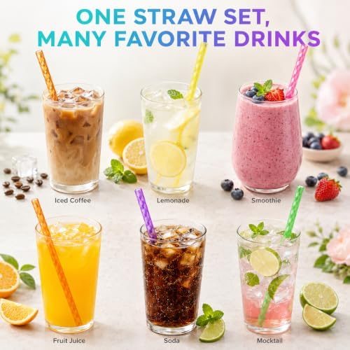 100Pcs Reusable Plastic Straws, 9 Inch Hard Drinking Straws with Cleaning Brush, Colored crystal Straws for Mason Jars, Tumblers, Iced Coffee, Smoothies, Cocktails and Party Cups