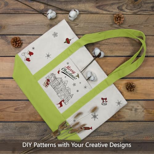 TOPDesign 1-Pack Canvas Tote Bag with an External Pocket, Reusable Grocery Shopping Bag, Top Zipper Closure, Daily Essentials (Light Green/Natural)