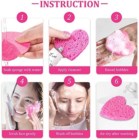 120-Count Kickleen Compressed Cellulose Heart Shape Facial Sponges,Pink
