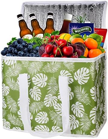 musbus 2-Pack extra Insulated Grocery shopping bag, large Green leaf, kitchen foldable reusable bags groceries,Sturdy zipper,Collapsible,tote,cooler,for transport women,Durable carrier