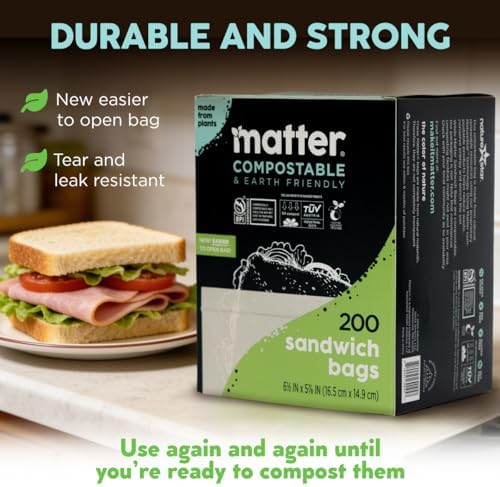 Matter Compostable Sandwich Bags, Resealable, 200 Count, Made From Plants