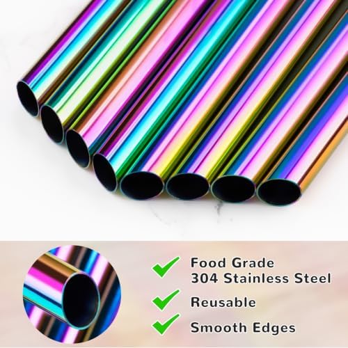 NiHome 8-Pack Stainless Steel Straws for Boba, Smoothie, 10.4” Metal Straws