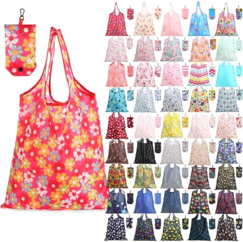 Paterr 46 Pcs Foldable Reusable Grocery Bags Bulk Machine Washable Waterproof Shopping Bags Packable Grocery Tote Pouches