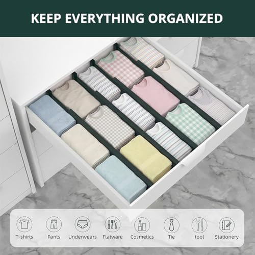 ANTOWIN Expandable Bamboo Drawer Dividers Organizers, Drawer Separators Splitter,17-22 inches Long Adjustable Spring-loaded Organizer for Large Utensil, Clothes, Tools(Dark Green)