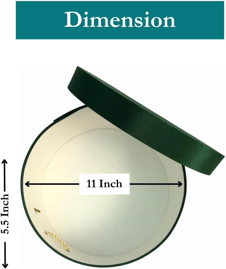 Sarah's Hat Boxes Classic Dark Green Hat Box – 11" x 5.5" (Dia. x Ht.) Handmade in USA – Odorless Non-Toxic Adhesive, Cording Handle – Premium Storage for Hats & Accessories