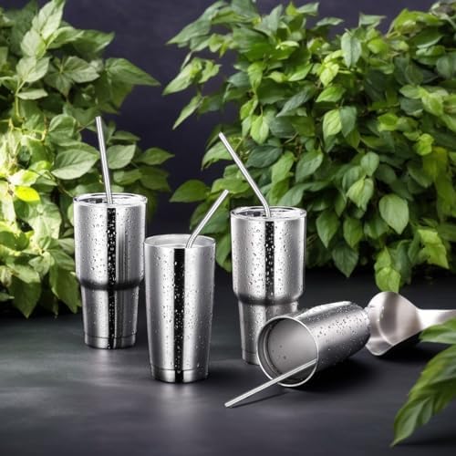 18-Pack Reusable Stainless Steel Metal Straws with Cleaning Brush - Long Metal Straws Drinking for 30 oz and 20 oz Tumbler Eco Friendly