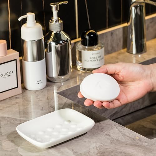 Miamolo Soap Dish, Ceramic Soap Holder Shower Soap Dish for Bar Soap Sponge, Soap Saver Tray for Bathroom Kitchen Sink, White