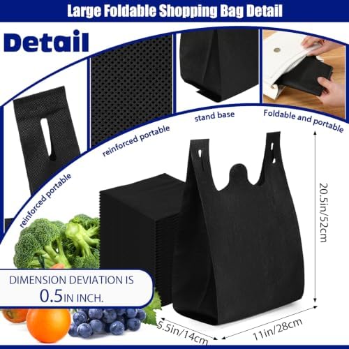 Windyun Large Grocery T-shirt Bags Bulk Reusable Non Woven Shopping Bag Foldable Gift Tote with Handle, 20.5x11x5.5 Inch