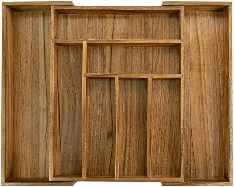 Luxury Acacia Kitchen Drawer Organizer - Silverware Organizer - Utensil Holder and Cutlery Tray with Grooved Drawer Dividers for Flatware and Kitchen Utensils (8 Slot), 17*12.4*2 inch