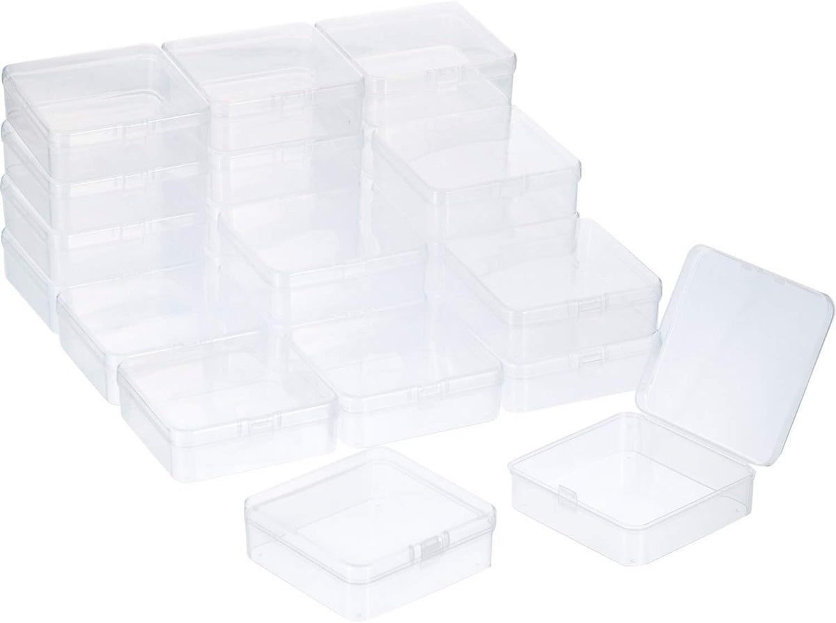 24 Packs Small Clear Plastic Beads Storage Containers Box with Hinged Lid for Storage of Small Items, Crafts, Jewelry, Hardware(3.3 x 3.3 x 1.2 Inches)