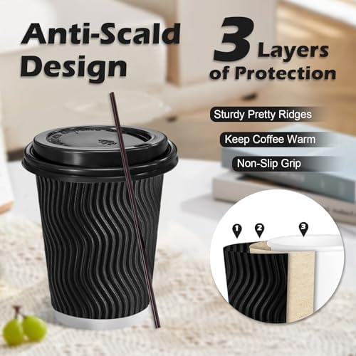 Lamosi 50 Pack 8 oz Coffee Cups with Lids, Disposable To Go Paper Cups