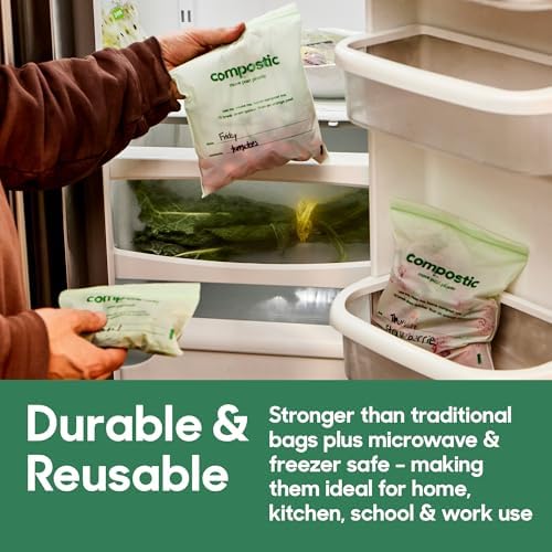 Compostic Compostable XL Sandwich Bags, 60 Ct Starter, Zip-Seal