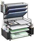 WALI Desk File Organizer, 7 Tier Desktop Paper Letter Tray Organizer with Drawer and 3 Pen Holders, Office Desk Accessories & Workspace Organizers for Office, Home, School Supplies, 1 Pack, Black