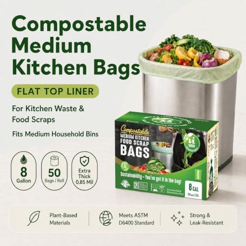 UNNI 8 Gallon Compostable Bags, 50 Count, 30 Liter, Extra Thick 0.85 Mil