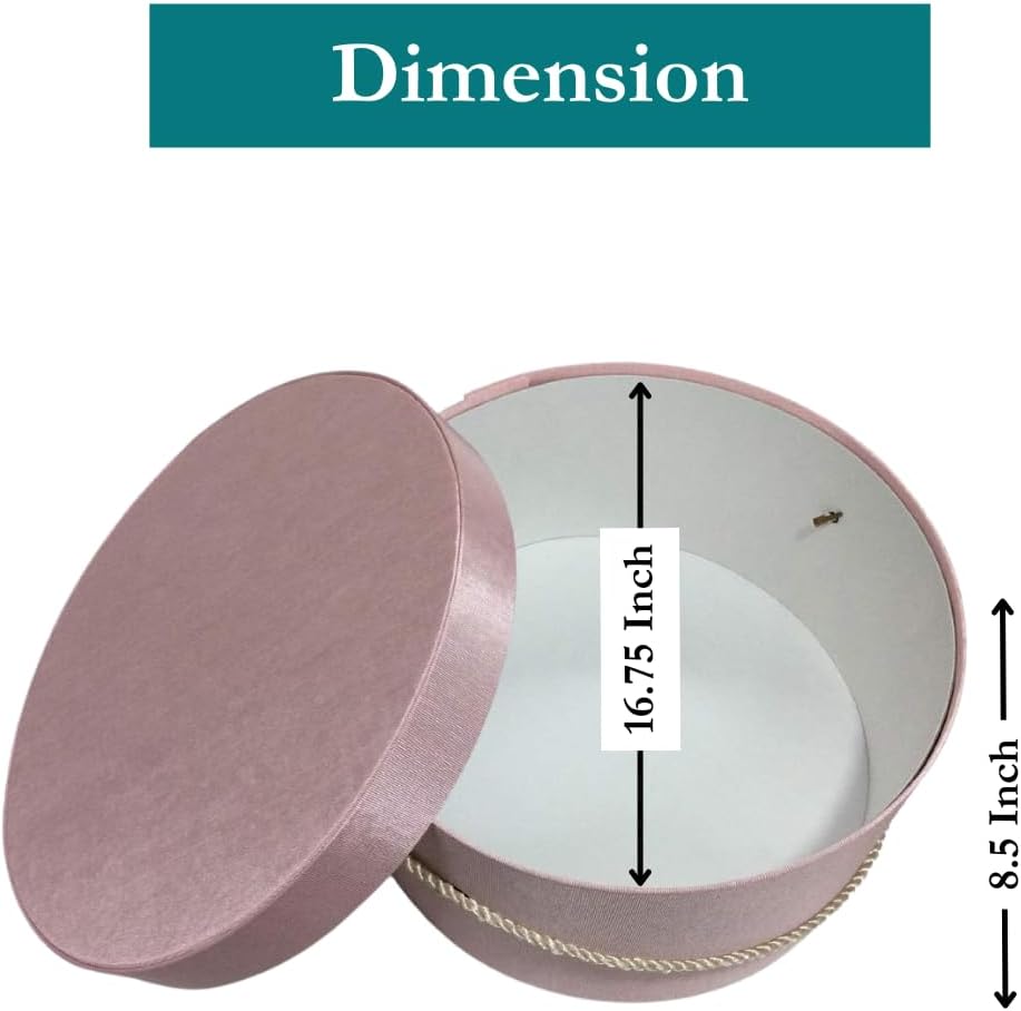 Sarah's Hat Boxes Classic Pink Hat Box – 16.75" x 8.5" (Dia. x Ht.) Handmade in USA – Odorless Non-Toxic Adhesive, Cording Handle – Premium Storage for Hats & Accessories