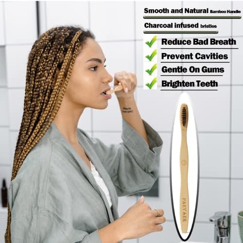 Biodegradable Eco-Friendly Natural Bamboo Charcoal Toothbrushes | 4 Soft Bristles + 4 Medium Bristles | Ideal for Households, Hotels, Travel, Work, Dentists, and Schools (8 Count)