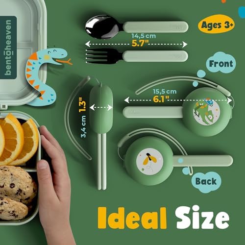 Bentoheaven Kids Utensils Set with Case, Reusable Fork & Spoon, Chameleon