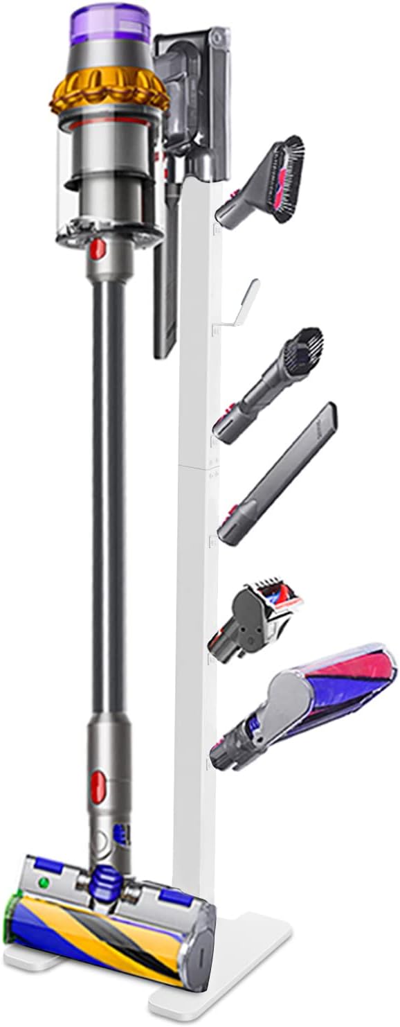 Storage-Stand-Docking-Station-Holder Compatible with V15 Detect V11 V10 V8 V7 V6 Cordless Vacuum Cleaners, Stable Metal Organizer Rack(White, 6 Hooks)