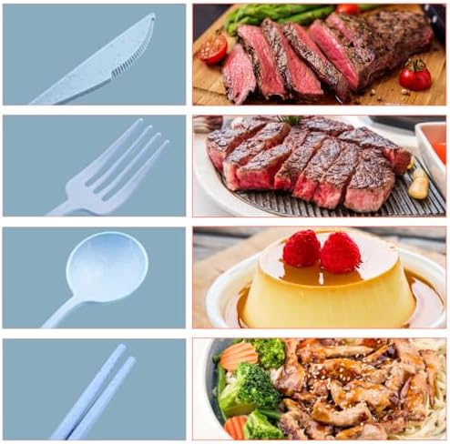 4 Sets Reusable Utensils Set with Case,Camping Cutlery Set Travel Silverware Set with Case Lunch Utensils Set for Work,Utensil Sets for Lunch Picnic Daily Use Outdoor (Lightblue)