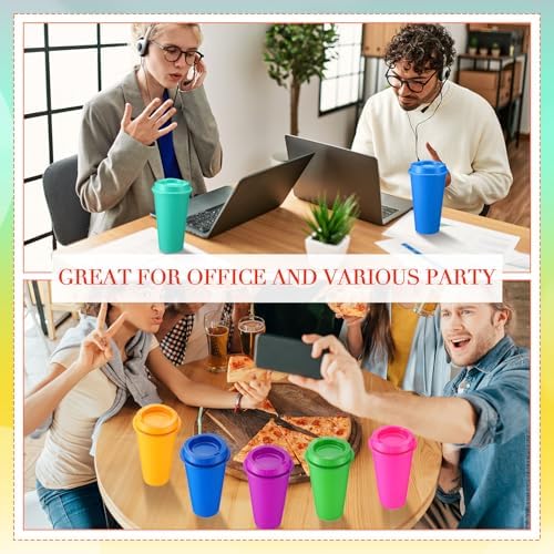 Honeydak 45 Pack 16 oz Reusable Coffee Cups with Lids Water Bottle Iced Coffee Travel Mug Reusable Portable Plastic Tea Tumblers Bulk for Hot and Cold Drinks Birthdays Party (Classic,Rich Colors)