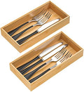 VeyFey Silverware Tray for Drawer, Stackable Kitchen Bamboo Drawer Organizer 12" x 6" x 2" Set of 2